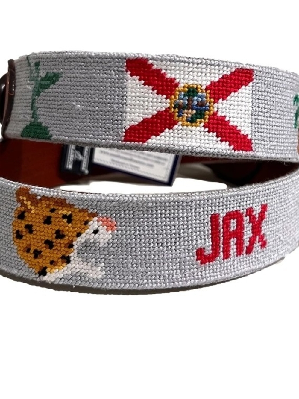 Smathers & Branson Jacksonville 2.0 Gray Needlepoint Belt with Red JAX Lettering